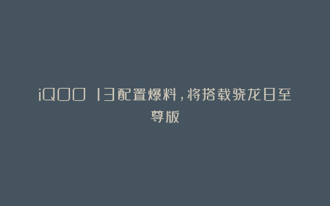 iQOO 13配置爆料,将搭载骁龙8至尊版