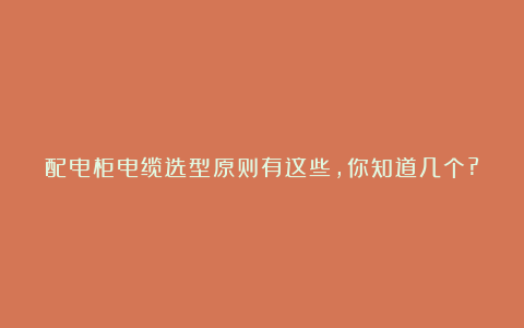配电柜电缆选型原则有这些,你知道几个?