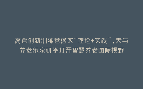 高管创新训练营落实“理论+实践”,天与养老东京研学打开智慧养老国际视野