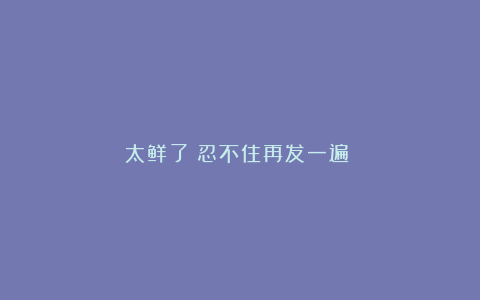 太鲜了!忍不住再发一遍‼️