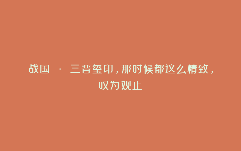 战国 · 三晋玺印,那时候都这么精致,叹为观止!