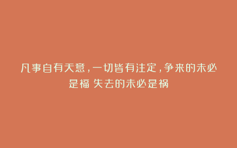 凡事自有天意,一切皆有注定,争来的未必是福;失去的未必是祸