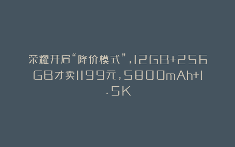 荣耀开启“降价模式”,12GB+256GB才卖1199元,5800mAh+1.5K
