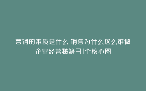 营销的本质是什么?销售为什么这么难做?企业经营秘籍31个核心图