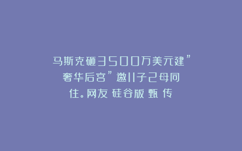 马斯克砸3500万美元建”奢华后宫”!邀11子2母同住。网友:硅谷版《甄嬛传》