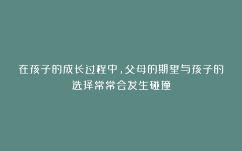 在孩子的成长过程中,父母的期望与孩子的选择常常会发生碰撞