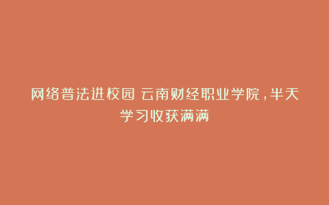 网络普法进校园:云南财经职业学院,半天学习收获满满!