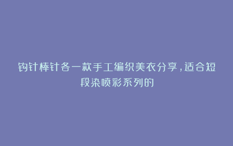 钩针棒针各一款手工编织美衣分享，适合短段染喷彩系列的
