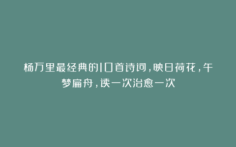 杨万里最经典的10首诗词,映日荷花,午梦扁舟,读一次治愈一次