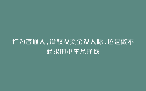 作为普通人,没权没资金没人脉,还是做不起眼的小生意挣钱