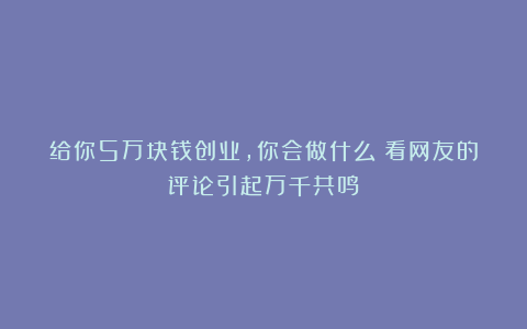 给你5万块钱创业,你会做什么?看网友的评论引起万千共鸣