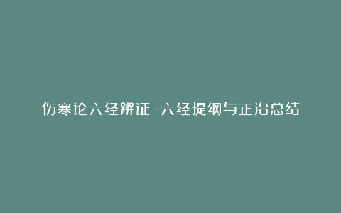 伤寒论六经辨证-六经提纲与正治总结