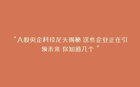 “A股央企科技龙头揭秘:这些企业正在引领未来!你知道几个?”