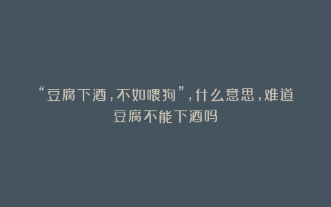 “豆腐下酒,不如喂狗”,什么意思,难道豆腐不能下酒吗?