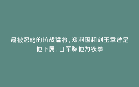 最被忽略的抗战猛将,郑洞国和刘玉章曾是他下属,日军称他为铁拳