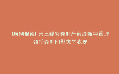 【病例报道】第三鳃裂囊肿产前诊断与管理:颈部囊肿的影像学表现