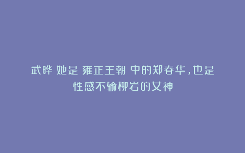 武晔:她是《雍正王朝》中的郑春华,也是性感不输柳岩的女神