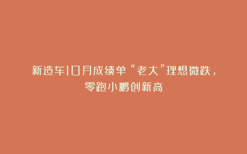 新造车10月成绩单:“老大”理想微跌,零跑小鹏创新高