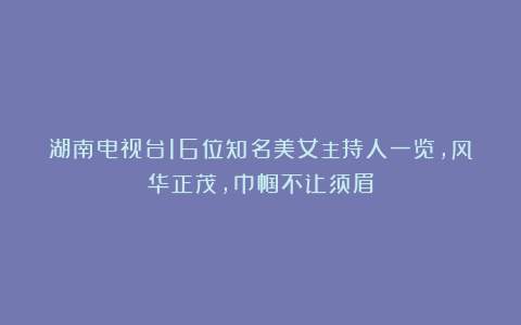 湖南电视台16位知名美女主持人一览,风华正茂,巾帼不让须眉