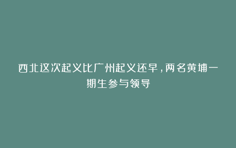 西北这次起义比广州起义还早,两名黄埔一期生参与领导