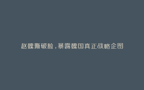 赵魏撕破脸,暴露魏国真正战略企图
