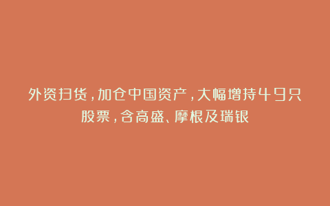 外资扫货,加仓中国资产,大幅增持49只股票,含高盛、摩根及瑞银