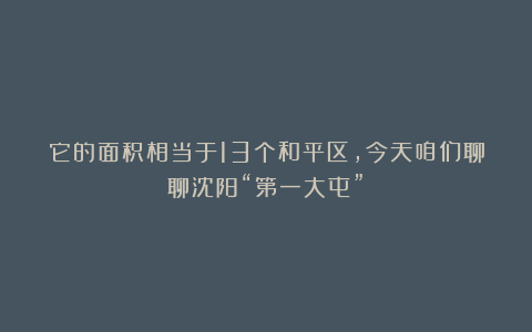 它的面积相当于13个和平区,今天咱们聊聊沈阳“第一大屯”!