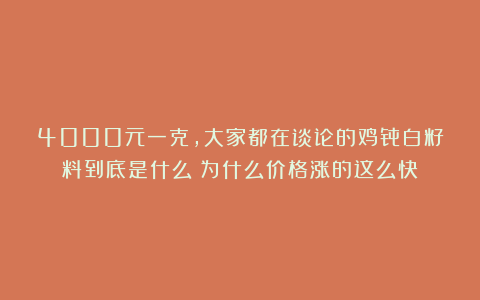 4000元一克,大家都在谈论的鸡骨白籽料到底是什么?为什么价格涨的这么快!