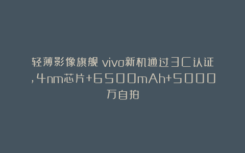 轻薄影像旗舰!vivo新机通过3C认证,4nm芯片+6500mAh+5000万自拍