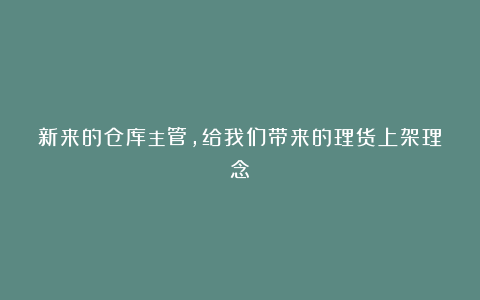 新来的仓库主管，给我们带来的理货上架理念！