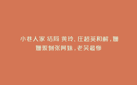 《小巷人家》结局:黄玲、庄超英和解,姗姗扳倒张阿妹,老吴最惨