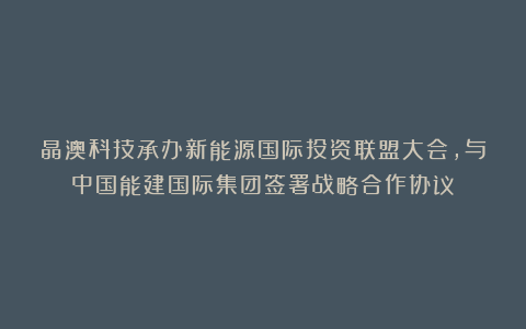 晶澳科技承办新能源国际投资联盟大会,与中国能建国际集团签署战略合作协议
