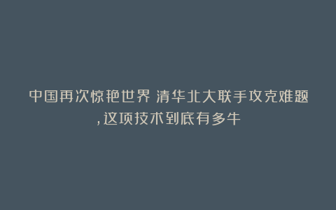 中国再次惊艳世界!清华北大联手攻克难题,这项技术到底有多牛?