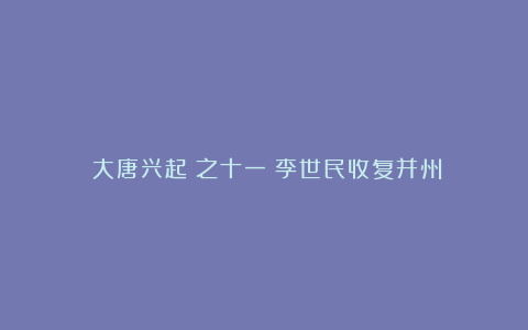 《大唐兴起》之十一:李世民收复并州