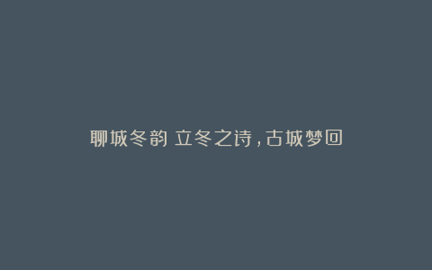 聊城冬韵:立冬之诗,古城梦回
