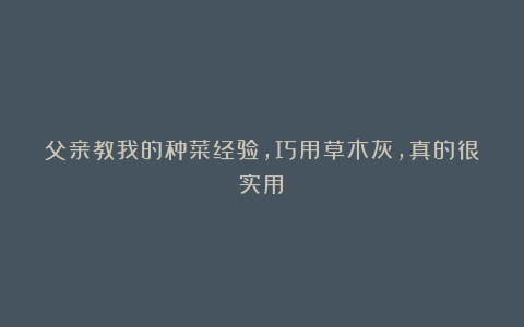 父亲教我的种菜经验,巧用草木灰,真的很实用!