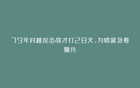 79年对越反击战才打28天,为啥就急着撤兵?
