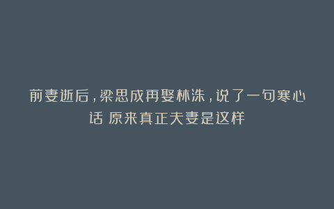 前妻逝后,梁思成再娶林洙,说了一句寒心话:原来真正夫妻是这样