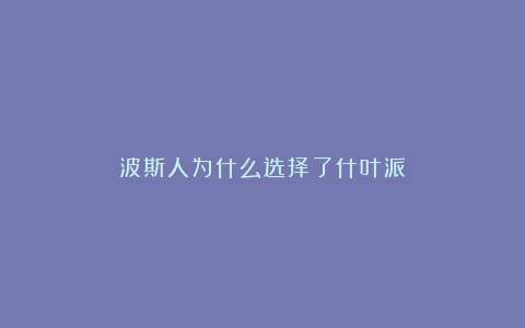波斯人为什么选择了什叶派?