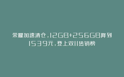 荣耀加速清仓,12GB+256GB降到1539元,登上双11热销榜