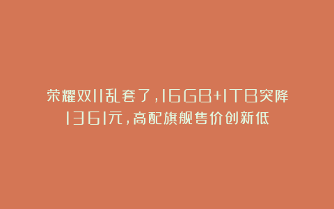 荣耀双11乱套了,16GB+1TB突降1361元,高配旗舰售价创新低