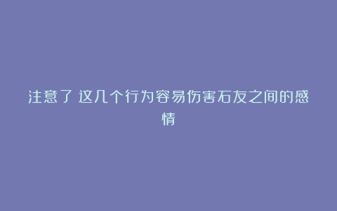 注意了!这几个行为容易伤害石友之间的感情
