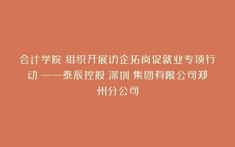 会计学院丨组织开展访企拓岗促就业专项行动③——泰辰控股(深圳)集团有限公司郑州分公司