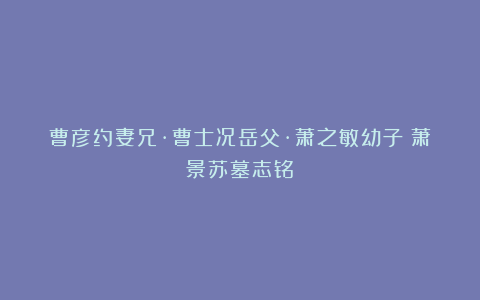曹彦约妻兄·曹士况岳父·萧之敏幼子《萧景苏墓志铭》