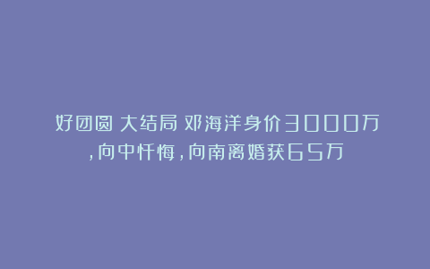 《好团圆》大结局:邓海洋身价3000万,向中忏悔,向南离婚获65万