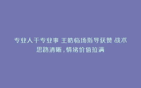 专业人干专业事!王皓临场指导获赞:战术思路清晰,情绪价值拉满!