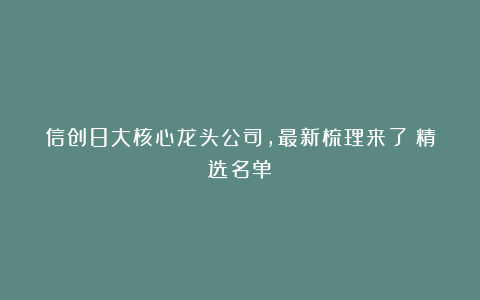 信创8大核心龙头公司,最新梳理来了(精选名单)