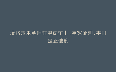 没将未来全押在电动车上,事实证明,丰田是正确的