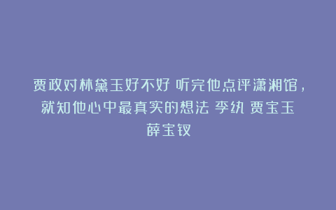 贾政对林黛玉好不好?听完他点评潇湘馆,就知他心中最真实的想法|李纨|贾宝玉|薛宝钗