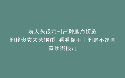 袁大头银元–12种地方铸造的珍贵袁大头银币,看看你手上的是不是同款珍贵银元!